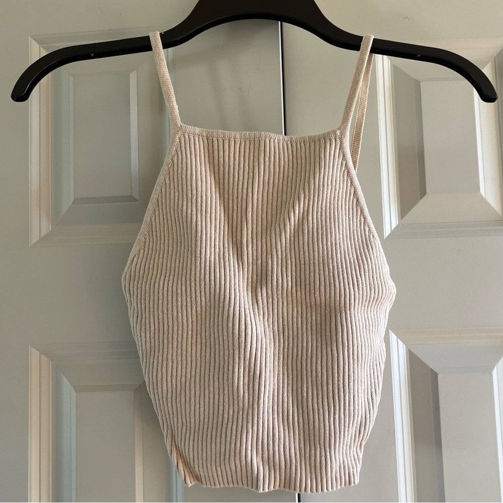 Forever 21 Women’s Cream Spaghetti Strap Ribbed Tank Top Size Small